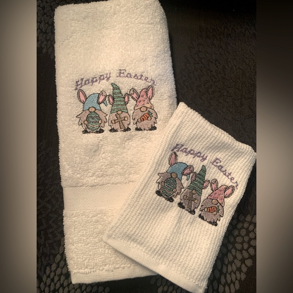 Easter 🐣 Gnome Happy Easter Towel Set Embroidered